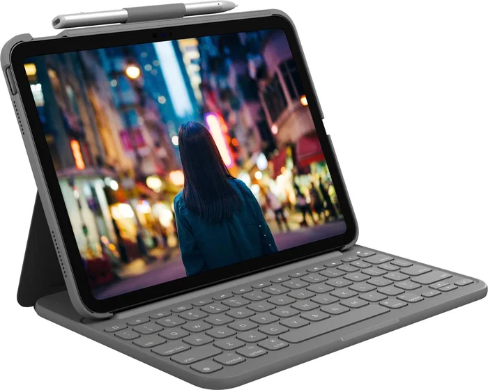 Logitech Slim Folio Gris Oxford para iPad de 10.ª generación, Teclado AZERTY Francés Logitech Slim Folio Gris Oxford para iPad de 10.ª generación, Teclado AZERTY Francés