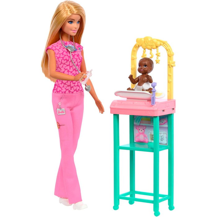 Barbie Caja Pediatra con Muñeca Bebé, Jumpsuit Rosa, Muebles y Accesorios Médicos para Niños a Partir de 3 Años Barbie Caja Pediatra con Muñeca Bebé, Jumpsuit Rosa, Muebles y Accesorios Médicos para Niños a Partir de 3 Años