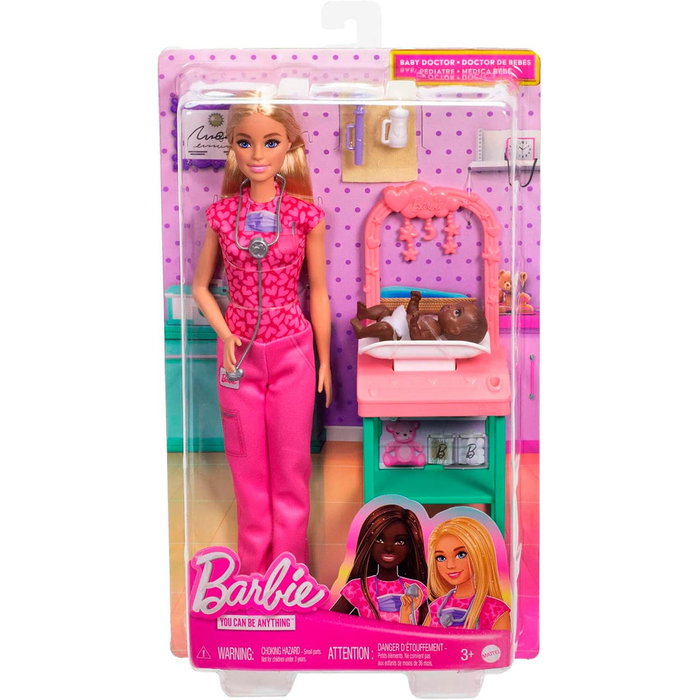 Barbie Caja Pediatra con Muñeca Bebé, Jumpsuit Rosa, Muebles y Accesorios Médicos para Niños a Partir de 3 Años Barbie Caja Pediatra con Muñeca Bebé, Jumpsuit Rosa, Muebles y Accesorios Médicos para Niños a Partir de 3 Años