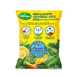 Agreen Fertilizante Universal Azul 800 g para Plantas de Exterior, Nutrición Óptima, Sin Cloruros