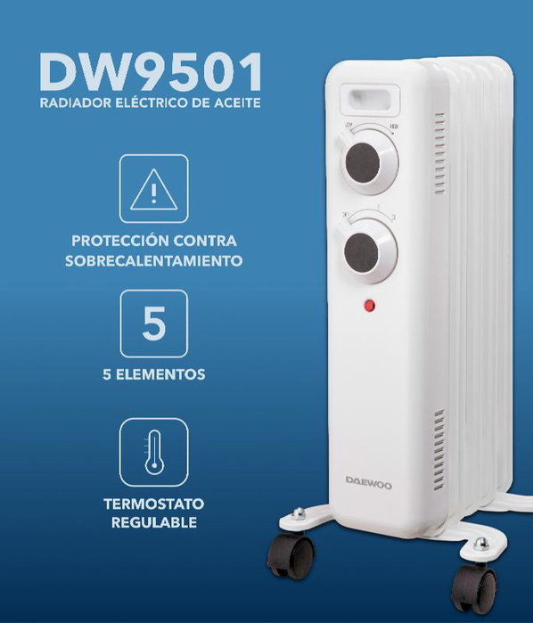 DAEWOO Radiador de aceite de 5 elementos 1000W - blanco
