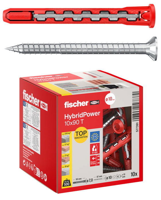 FISCHER HybridPower 10x90 T Taco de Fijación Universal con Tornillo