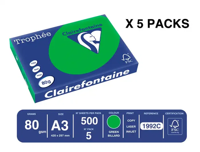 Trophee Papel Color A3 80gr Verde Intenso Paquete 500 Hojas