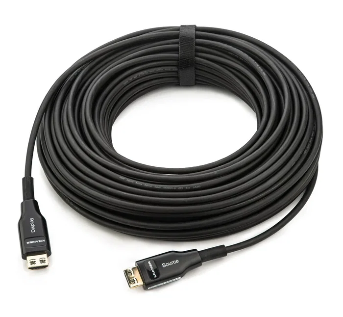 Kramer CLS-AOCH/60F Cable HDMI Óptico 4K 30m, 18Gbps, 60Hz, 4K@60Hz, HDR, ARC, Audio HD, Chapado Oro, Negro