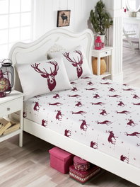 L'essentiel linge de maison Juego de Sábanas Doble Blanco y Rojo Claret 160x200cm con Fundas 50x70cm Algodón y Poliéster 120 Hilos