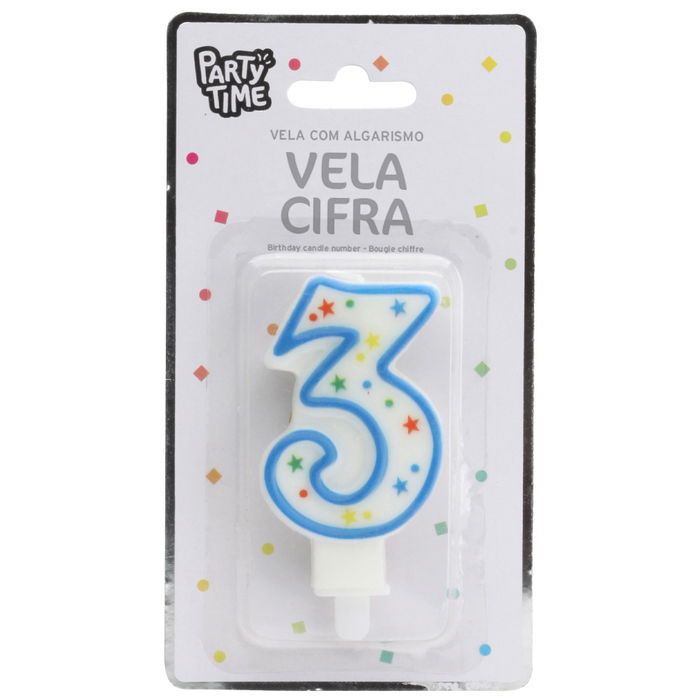 Party Time Vela Aniversario Numeral 3 Círculos y Estrellas para Tarta 9,5 cm