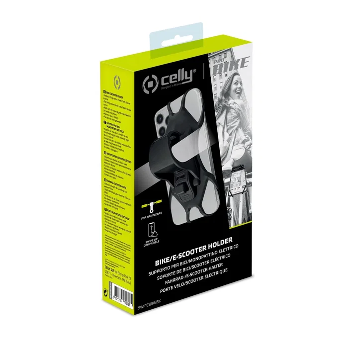 Celly Swipe Bike Soporte Pasivo para Teléfono Móvil/Smartphone en Bicicleta o Scooter, Negro