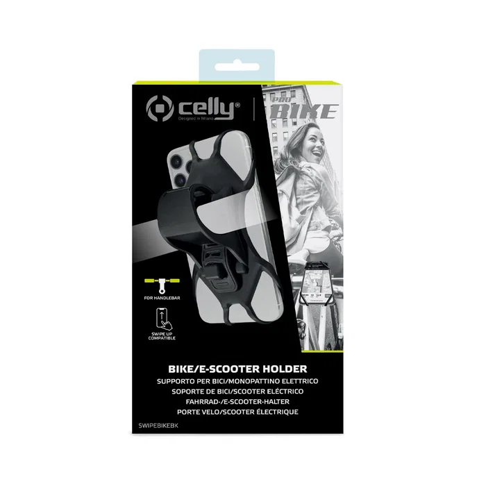 Celly Swipe Bike Soporte Pasivo para Teléfono Móvil/Smartphone en Bicicleta o Scooter, Negro