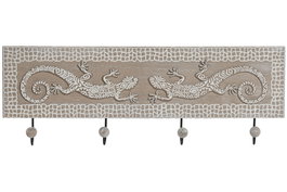 DKD Home Decor Perchero Boho MDF Metal Natural Blanco 4.5 x 16.5 x 47 cm (6 Unidades)