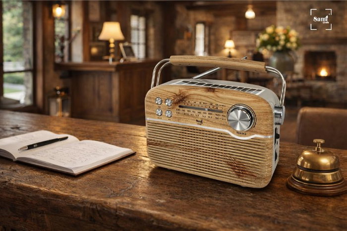 SAMI Radio Vintage 3 bandas - Funciona con AC, Pilas, Solar y Batería