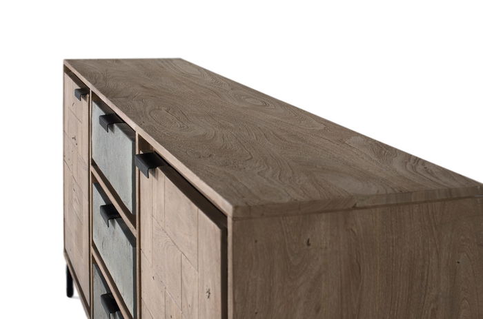 GINER Y COLOMER Aparador 160 cm Madera de Acacia y Metal, Tono Arena, 2 Puertas y 3 Cajones, Estilo Rústico Moderno GINER Y COLOMER Aparador 160 cm Madera de Acacia y Metal, Tono Arena, 2 Puertas y 3 Cajones, Estilo Rústico Moderno