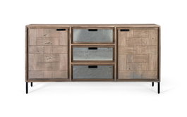 GINER Y COLOMER Aparador 160 cm Madera de Acacia y Metal, Tono Arena, 2 Puertas y 3 Cajones, Estilo Rústico Moderno