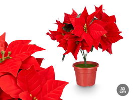 Krist+ Flor de Pascua 30 cm Rojo y Verde Plástico 6 Flores con Bandeja (Set de 12)