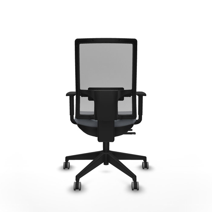 Silla de oficina Horna con mecanismo Sincro/Traslack tapizada con Tela color Gris. Equipada con lumbar 1D, Brazos 1D y Ruedas 65 mm parqué