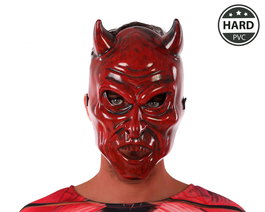 Máscara Rostro Demoníaco PVC Rojo Con Cuernos para Disfraz de Diablo