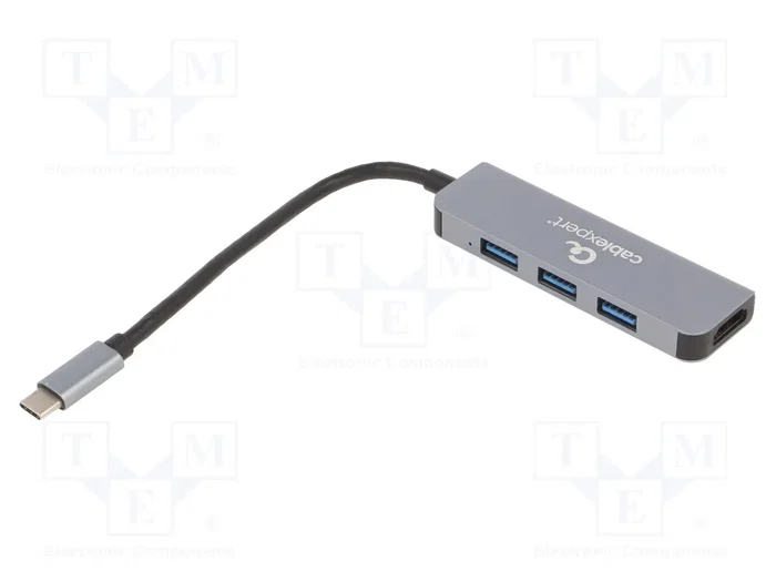 GEMBIRD Hub USB-C a HDMI con 3 Puertos USB 3.2 Gen 1, Gris GEMBIRD Hub USB-C a HDMI con 3 Puertos USB 3.2 Gen 1, Gris