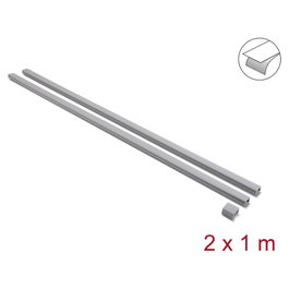 DeLOCK Pack de 2 Canaletas Autoadhesivas con Tapa Deslizante 24 x 14 mm, Gris