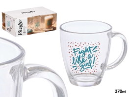 Vivalto Taza de Vidrio Fight Girl 370ml Transparente-Azul