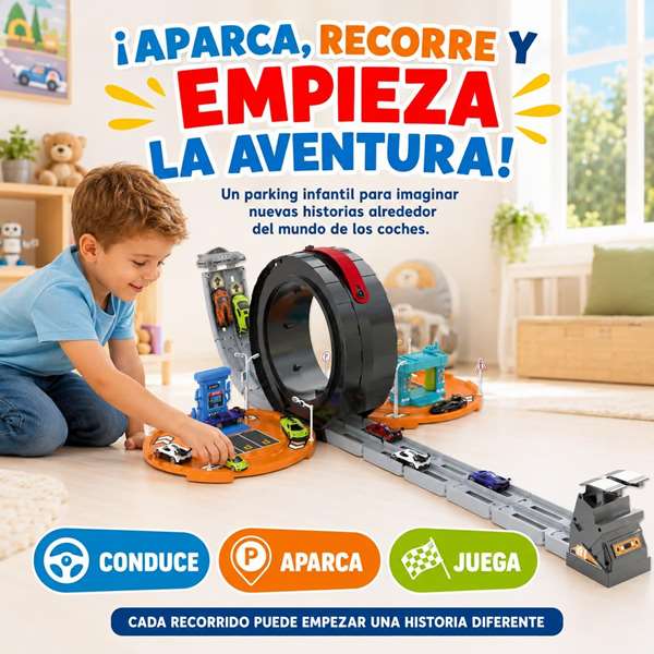 JugaToys Parking en forma de rueda con 1 coche
