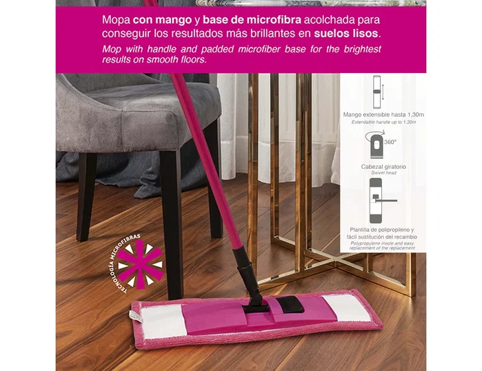 Blanca Mopa de microfibra basic con mango telescópico rotación 360