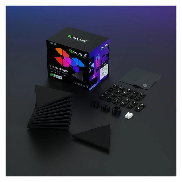 Nanoleaf Shapes Mini Triangles Ultra Black Expansion 10 PK, Paneles Inteligentes LED WiFi, 10 Piezas, Compatible con Alexa, Google Home y Apple HomeKit
