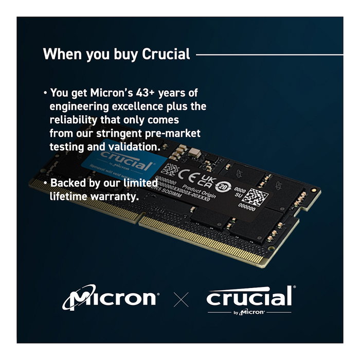Crucial CT8G56C46S5 Memoria RAM 8GB DDR5 5600MHz CL46 SO-DIMM para Portátil, On-Die ECC