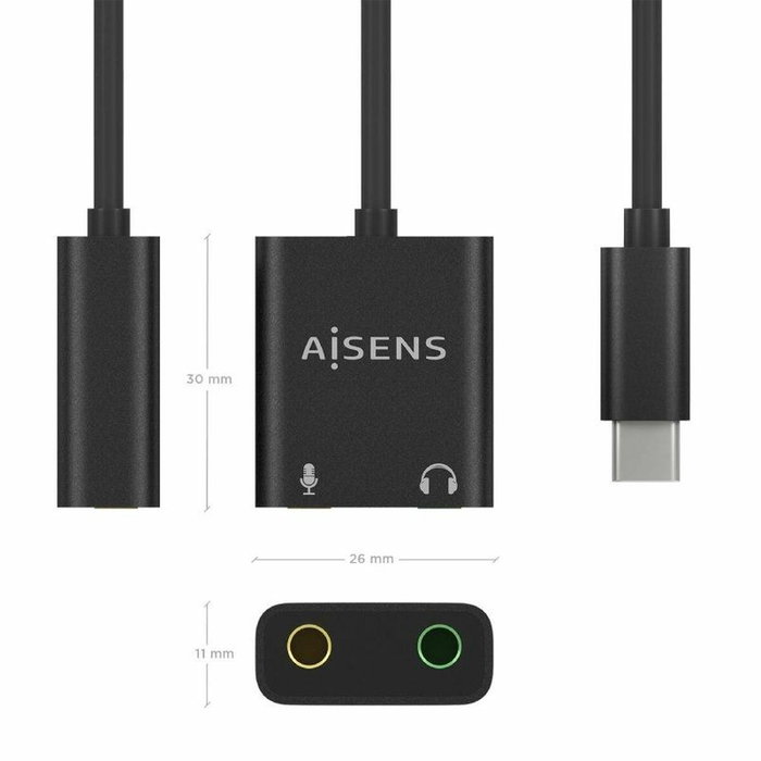 Aisens Conversor USB-C a 2x Jack 3.5 mm Negro A109-0767
