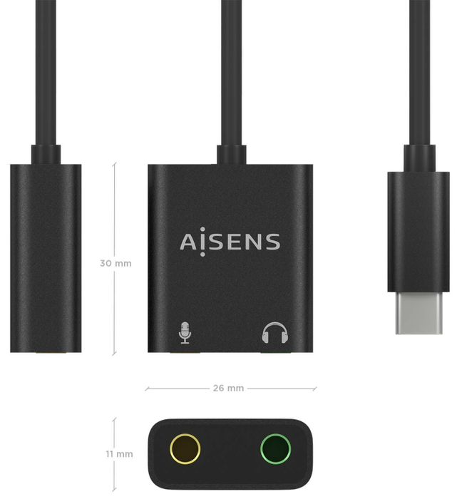 Aisens Conversor USB-C a 2x Jack 3.5 mm Negro A109-0767
