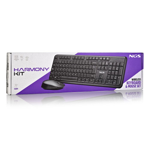 NGS Harmony Kit Teclado y Ratón Inalámbrico Español Negro