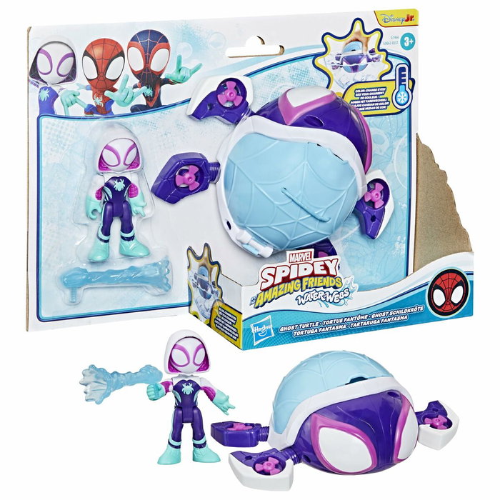 Hasbro Figura y vehículo de telarañas acuáticas de Ghost-Spider, Marvel Spidey y sus increíbles amigos