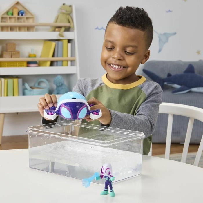 Hasbro Figura y vehículo de telarañas acuáticas de Ghost-Spider, Marvel Spidey y sus increíbles amigos