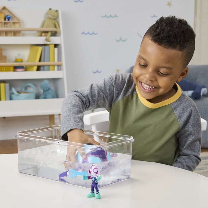 Hasbro Figura y vehículo de telarañas acuáticas de Ghost-Spider, Marvel Spidey y sus increíbles amigos