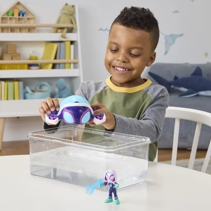 Hasbro Figura y Vehículo de Telarañas Acuáticas de Ghost-Spider, Marvel Spidey y sus Increíbles Amigos HASG14665P0, Juguete a partir de 4 años