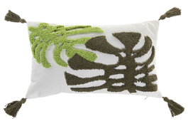 DKD Home Decor Cojín de Poliéster Blanco con Aplicaciones 50x30 cm
