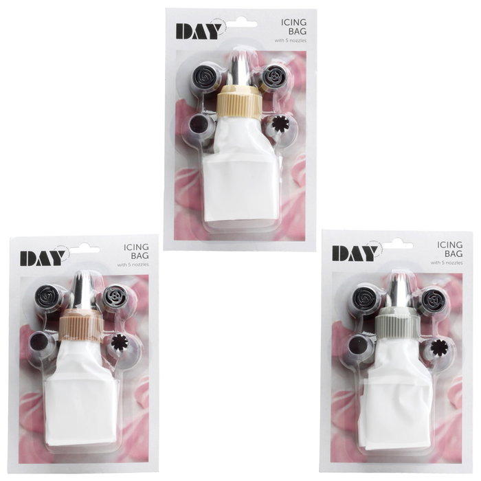 Day Manga Pastelera con 5 Boquillas Acero Inoxidable y Medida 23x33cm Colores Surtidos Day Manga Pastelera con 5 Boquillas Acero Inoxidable y Medida 23x33cm Colores Surtidos