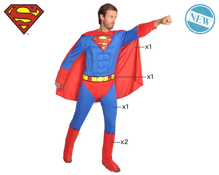 DC Comics Disfraz de Superman Hombre Adulto, Tallas M y L, Color Negro