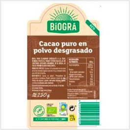 BIOGRA Cacao Puro en Polvo Bio 250Gr