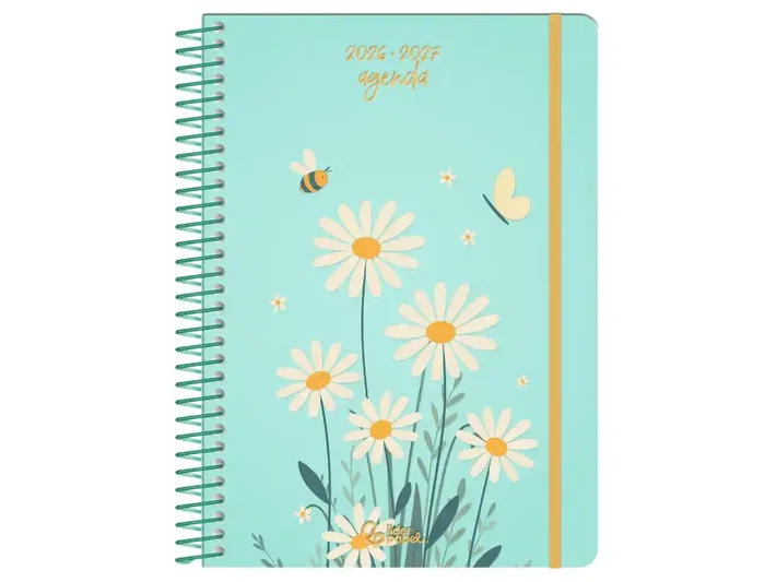 Liderpapel Fantasy - Agenda Escolar 2026-2027 Bilingüe Español - Día Página, Tapa Dura Espiral, Color Azul, A6+, Papel FSC 80g, Incluye Pegatinas