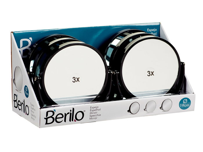 Berilo Espejo Redondo Negro Plástico Cristal 19 cm x 18.7 cm x 2 cm (Set de 12)