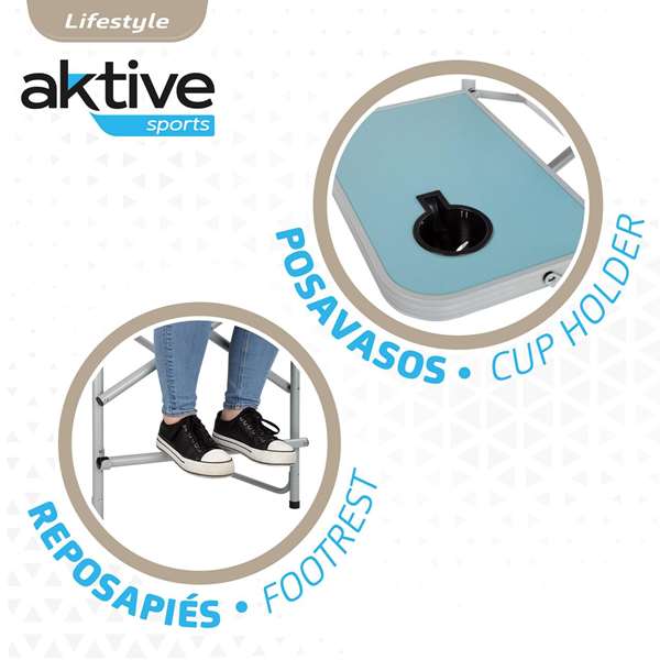 Color Baby Silla plegable director XL de acero con bolsillo y mesita auxiliar 58x57x103cm