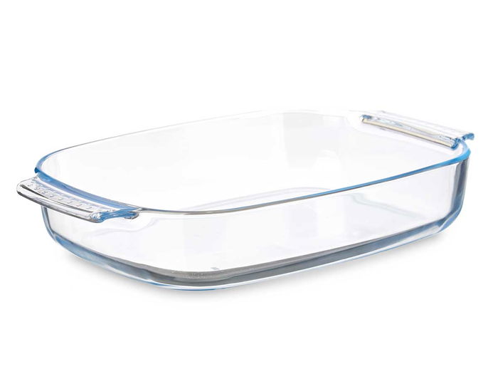 Vivalto Bandeja Rectangular de Borosilicato con Asas, 2700ml, Transparente, 34 x 6 x 22 cm (Set de 12)