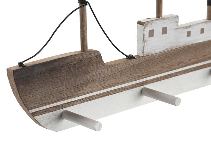 DKD Home Decor Perchero Mediterraneo Blanco Natural Madera MDF 5 x 11 x 40 cm (8 Unidades)