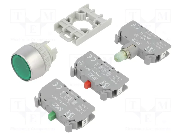SPAMEL Interruptor de presión 22mm verde con LED SPAMEL Interruptor de presión 22mm verde con LED