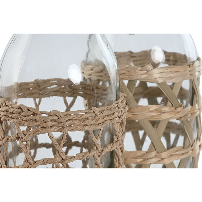 DKD Home Decor Jarra Balines Cristal Fibra Natural 12 x 29.5 x 13.6 cm (2 Unidades)