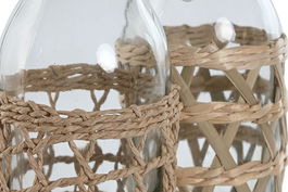 DKD Home Decor Jarra Balines Cristal Fibra Natural 12 x 29.5 x 13.6 cm (2 Unidades)