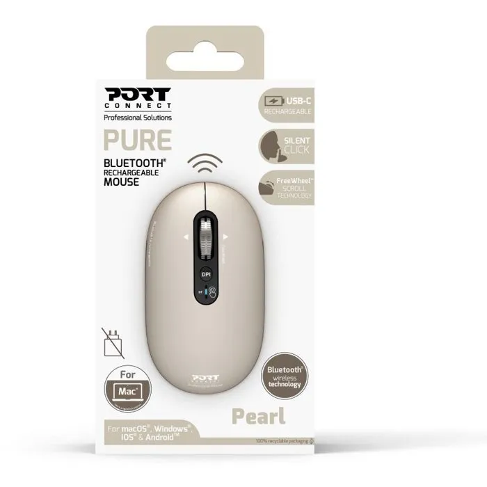 Port Designs Ratón Inalámbrico Bluetooth Recargable Beige Claro - 910500 PURE