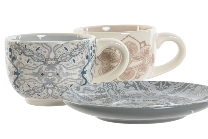 DKD Home Decor Delhi 2023 Café Indio Set de 6 Piezas, Dolomita y Metal, Beige y Azul, 18 x 20 x 20 cm, 180 ml