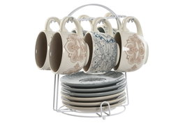 DKD Home Decor Delhi 2023 Café Indio Set de 6 Piezas, Dolomita y Metal, Beige y Azul, 18 x 20 x 20 cm, 180 ml