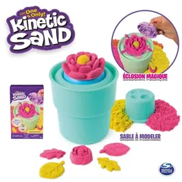 Spin Master Kinetic Sand Kit Flor Mágica Squish Blossom, 227 g de Arena Mágica Rosa, Neón y Amarilla, con Molde y Maceta, Juguete Niños 5 Años + - 6071548