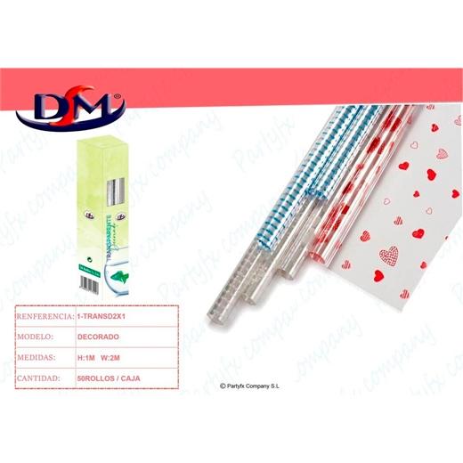dm Papel de Regalo en Rollo Decorado, Transparente con Motivos Blancos, 1 m de Ancho x 2 m de Largo dm Papel de Regalo en Rollo Decorado, Transparente con Motivos Blancos, 1 m de Ancho x 2 m de Largo